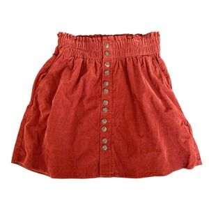 Madewell Corduroy Paperbag Mini Skirt Rust Red Button Front XS Pockets Cotton